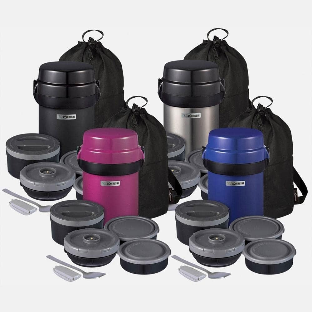 Durable Vacuum Insulated Lunch Jar with 4 Microwaveable Bowls - Carbon Black