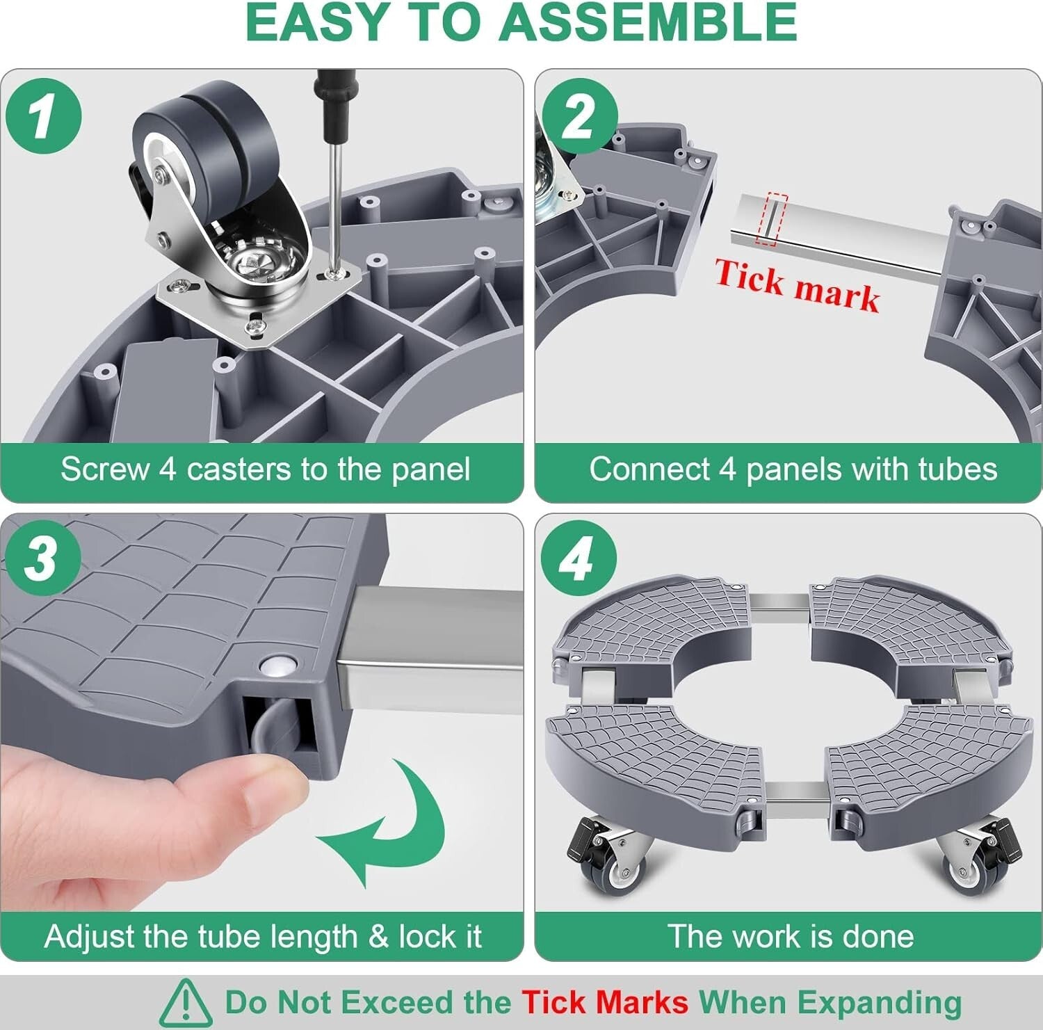 Easy Assemble Rolling Plant Caddy for Large Flower Pots - 15-21 Inch Adjustable