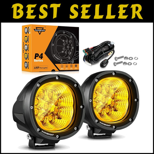Super Bright LED Offroad Flood Beam Round Pods - 4 Inch 90W Amber Light Pair