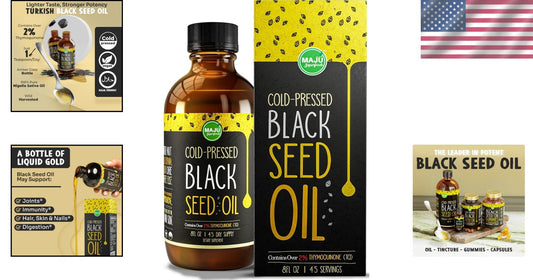 MAJU Cold-Pressed Black Seed Oil - 8 oz Glass Bottle for Immune & Hair Support