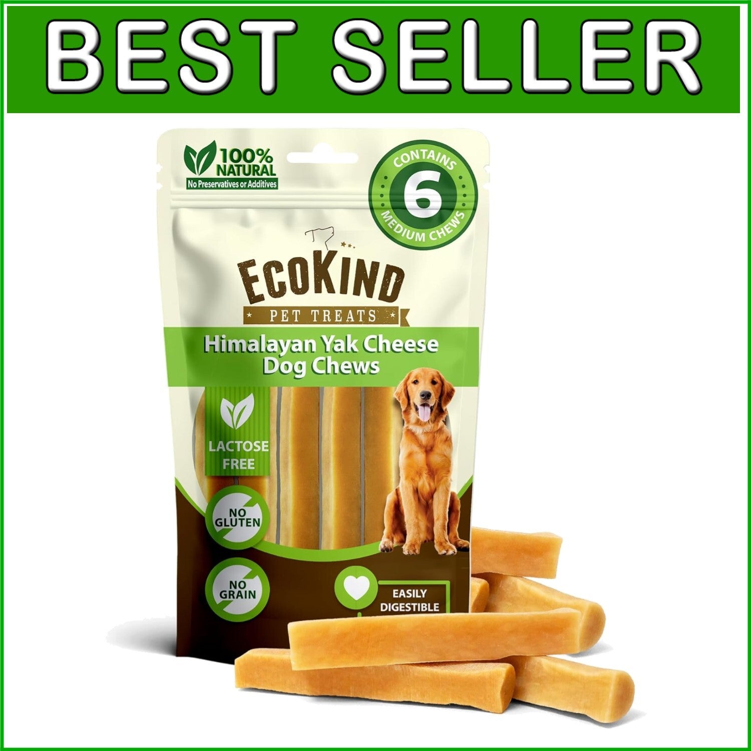 Delicious Odorless Yak Cheese Dog Chews - Perfect for Medium Breeds - 6 Count