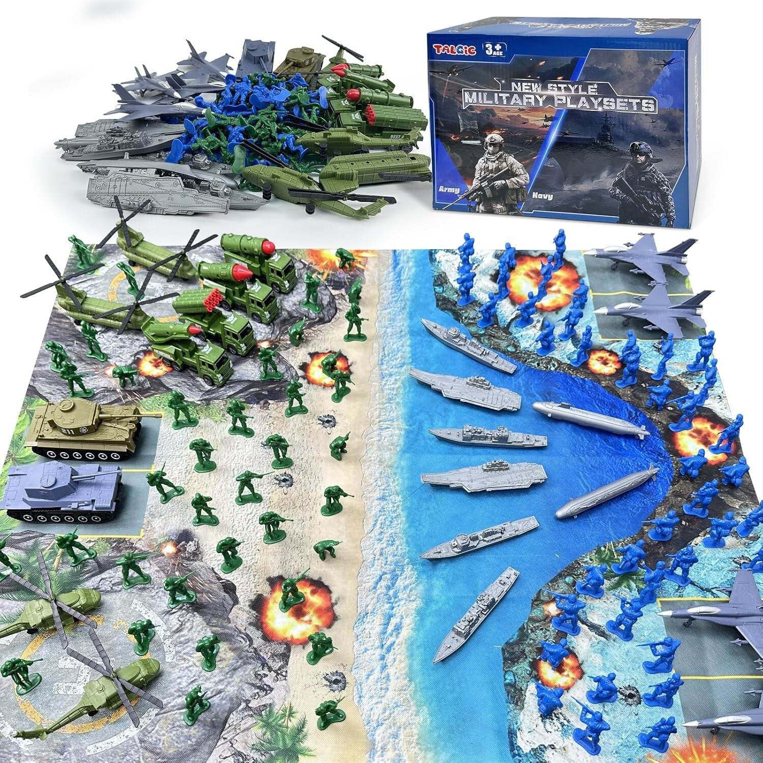 Adventurous Army Men Playset - Includes Battle Mat & Diverse Military Vehicles