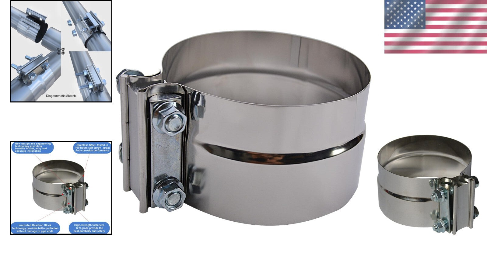 Durable 4-Inch Lap Joint Exhaust Clamp Set - Stainless Steel, Easy Installation