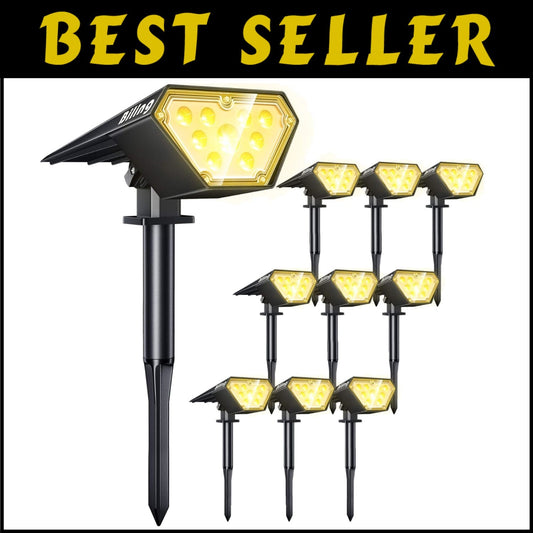 Bright 3000K Solar Spotlights - IP67 Waterproof Adjustable Outdoor 10 Pack
