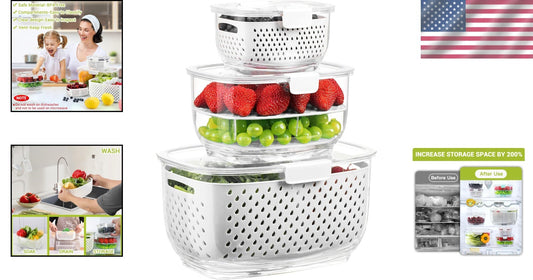 Durable Fruit and Vegetable Organizer Set - 3 Containers with Ventilation System