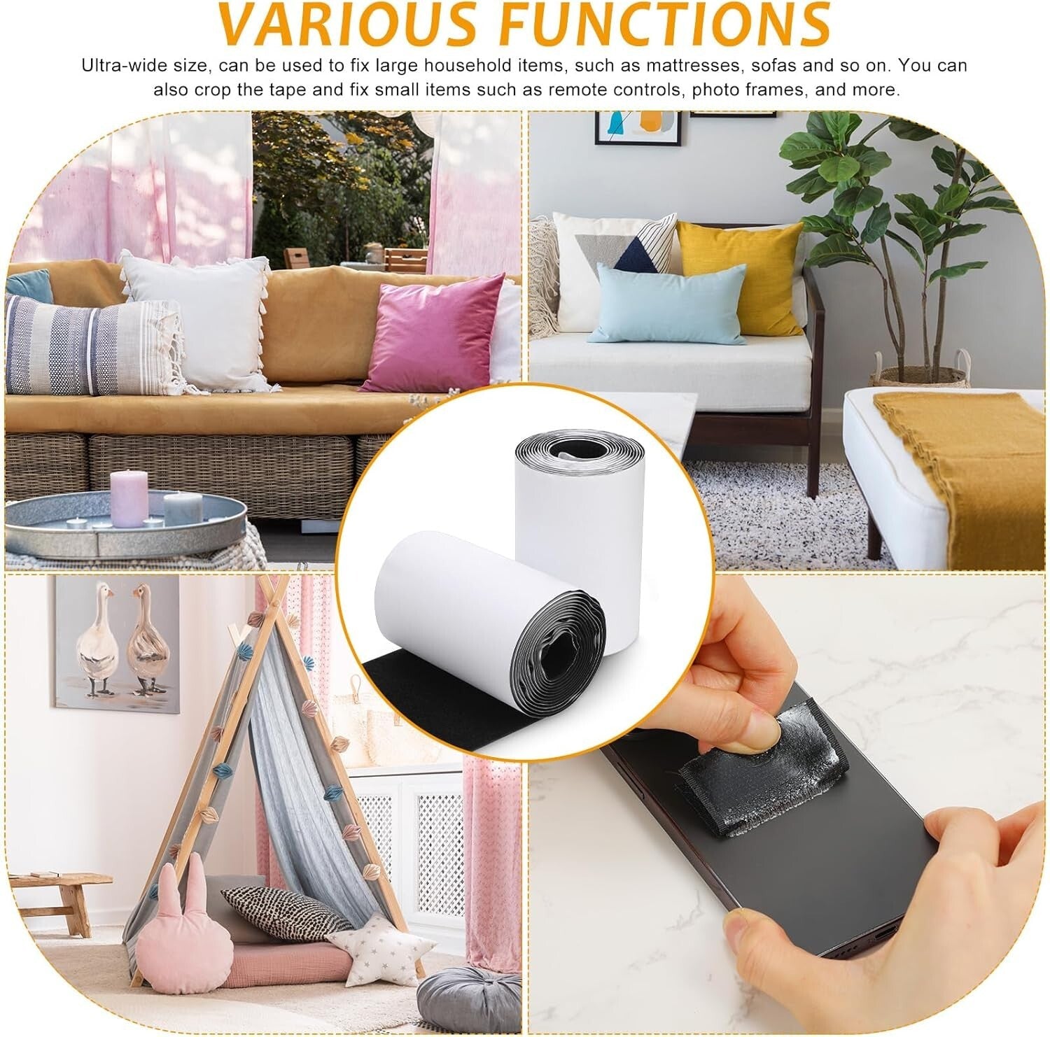 Durable 6 Inch Wide Double-Sided Fastening Tape - 10 Yard Nylon Adhesive Roll