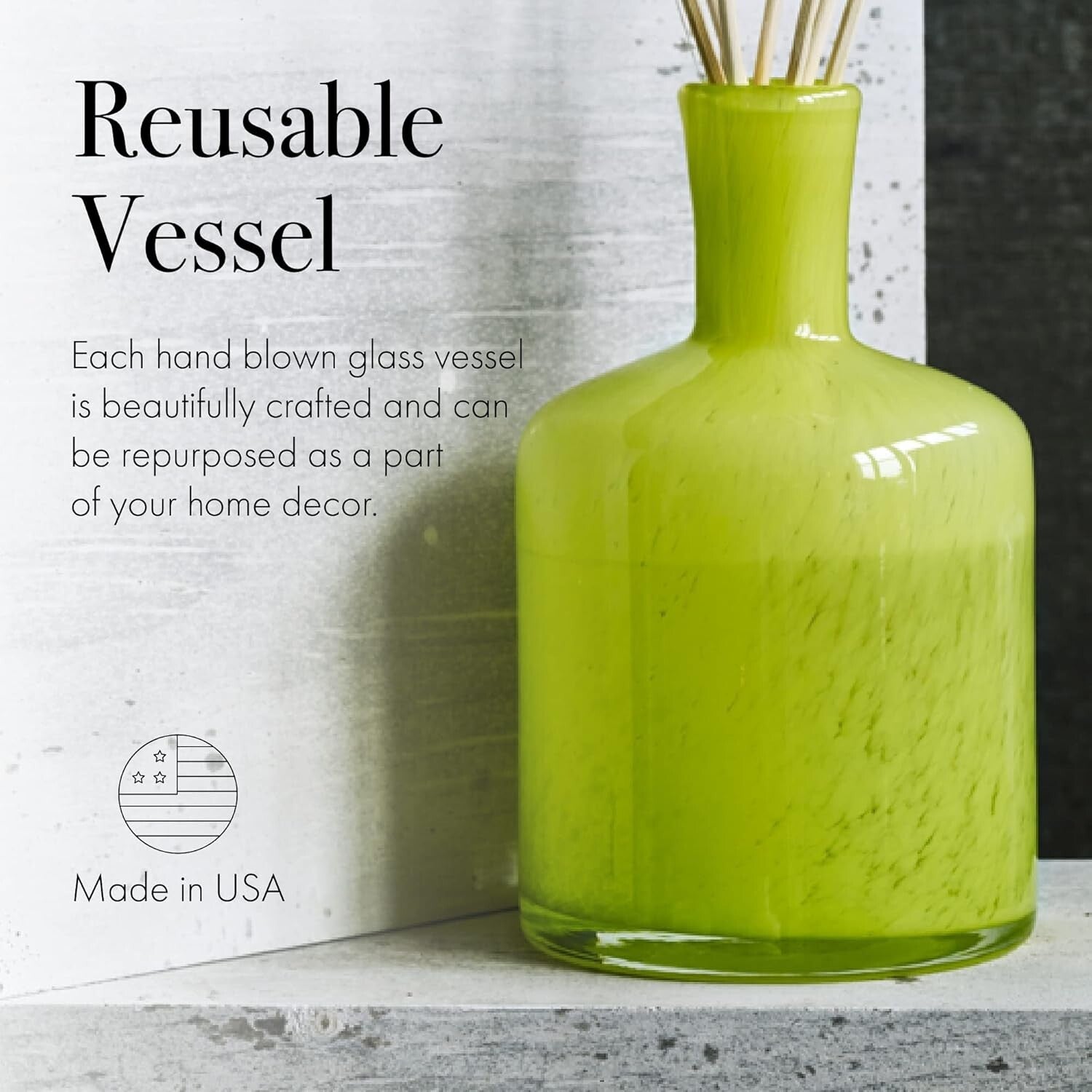 Hand-blown Glass Reed Diffuser - 15oz Rosemary Eucalyptus, 9 Months of Serenity