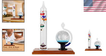 Load image into Gallery viewer, High Accuracy Galileo Thermometer &amp; Barometer with Wood Base - Perfect Gift Idea