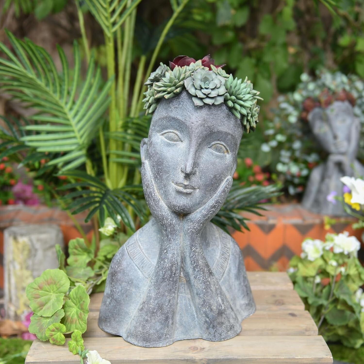 Creative Face Shaped Outdoor Planter with Drainage - Eye-catching Succulent Pot