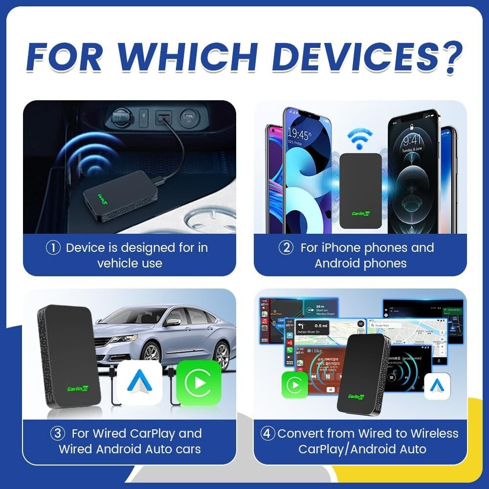 5.0 Wireless CarPlay/Android Auto Adapter - Convert Wired to Wireless, 2015-2025