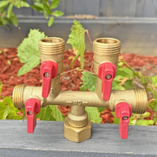 Load image into Gallery viewer, Heavy Weight Brass Hose Splitter – 4 Way Connector for Efficient Garden Watering