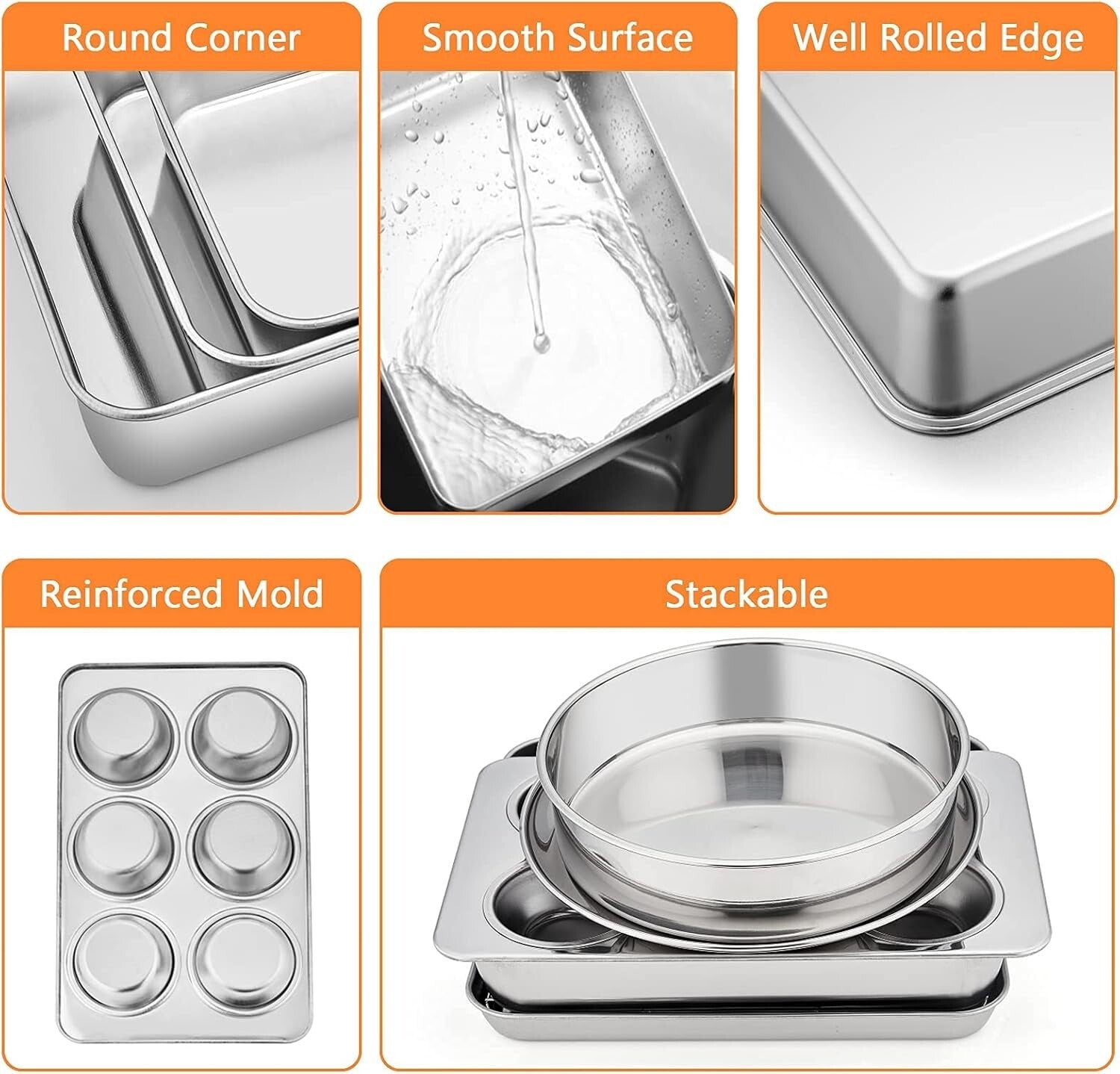 8-Piece Stainless Steel Bakeware Set for Toaster Ovens - Dishwasher Safe