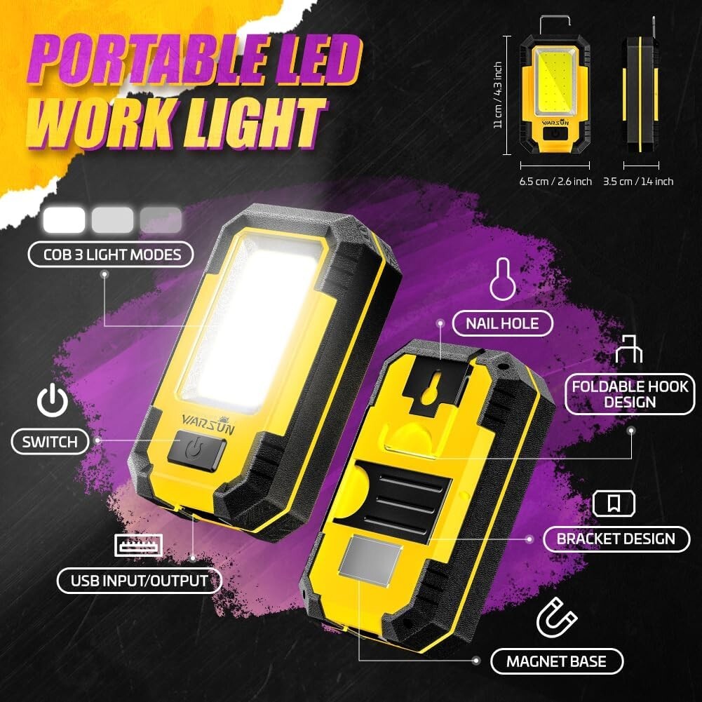 Durable 3-Pack Rechargeable LED Work Lights – Perfect for Cars, Camping & More
