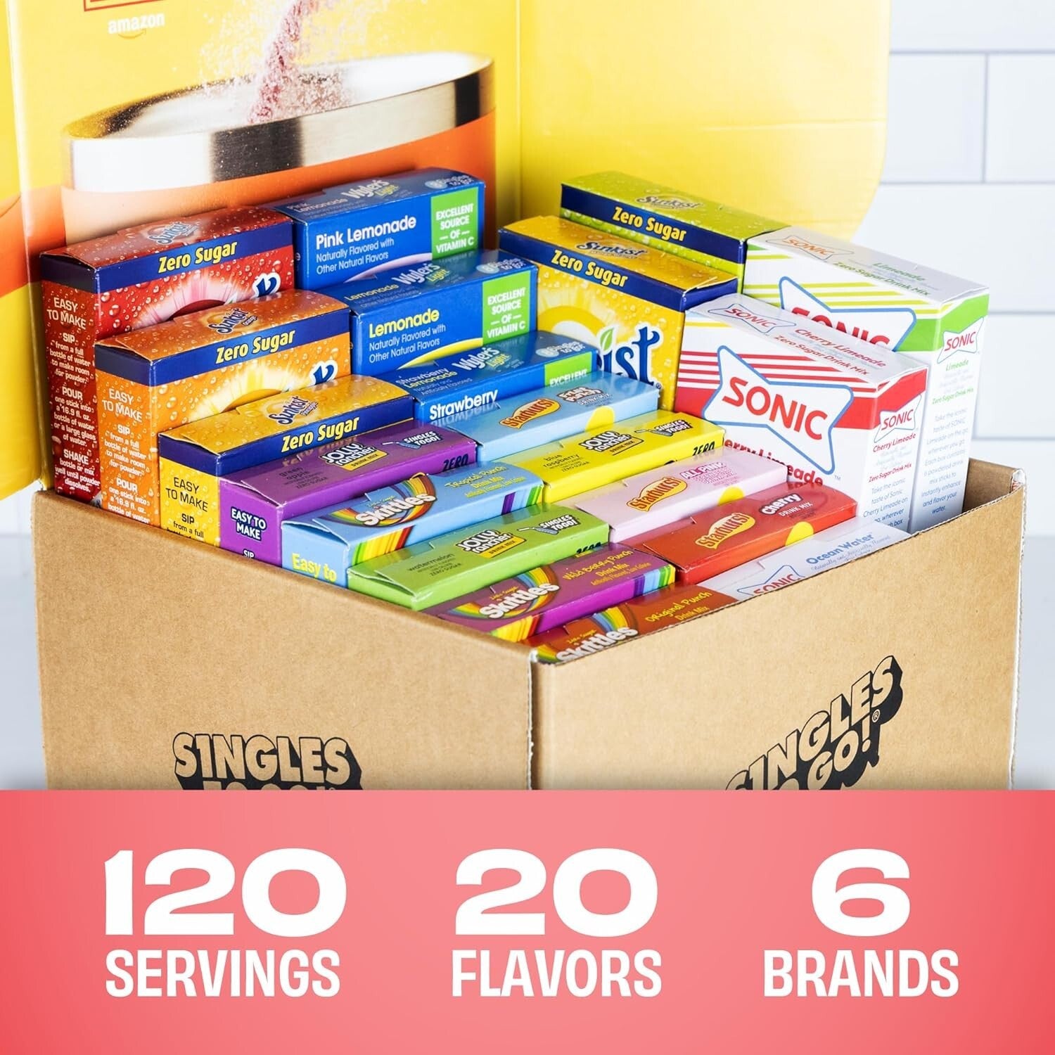 120 Count Drink Mix Pack - Sugar-Free Water Flavorings by Skittles, Sonic & More