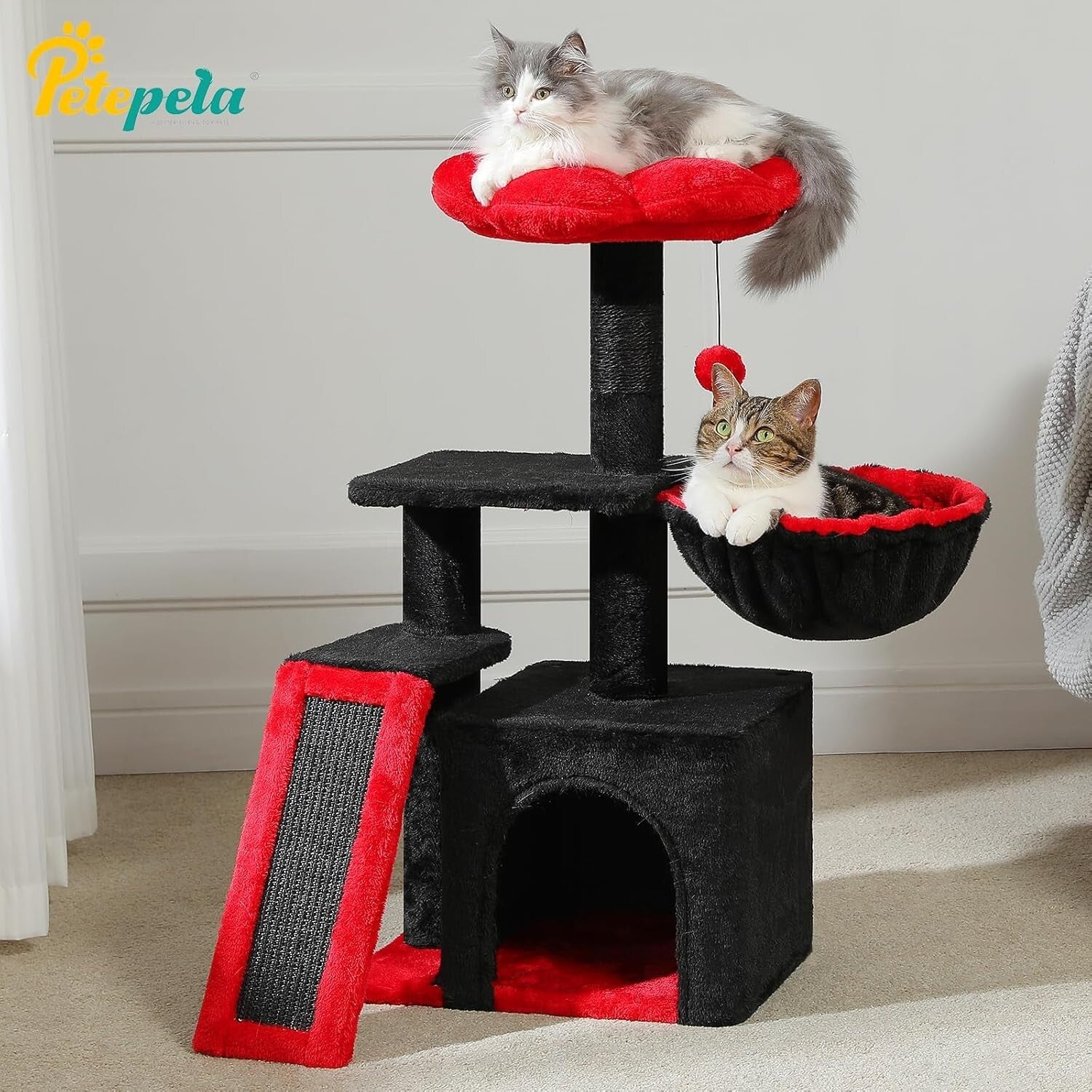 Multi-Level Indoor Cat Tree: Gothic Design with Hammock & Sisal Scratching Ramp
