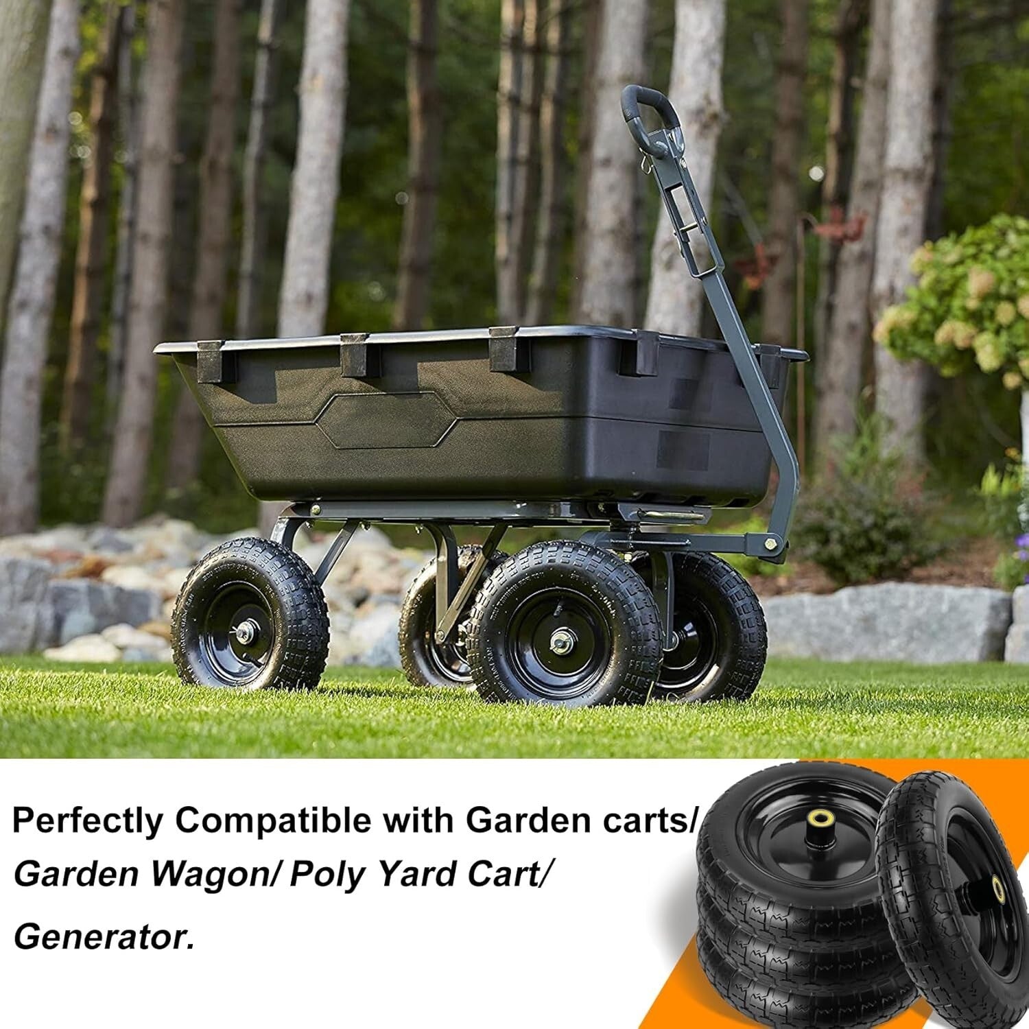 Flat-Free 13-Inch Solid Tires with Enhanced Shock Absorption for Garden Carts