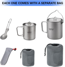 Load image into Gallery viewer, Durable Titanium Camping Cookware with 450ml Coffee Mug &amp; Collapsible Spork