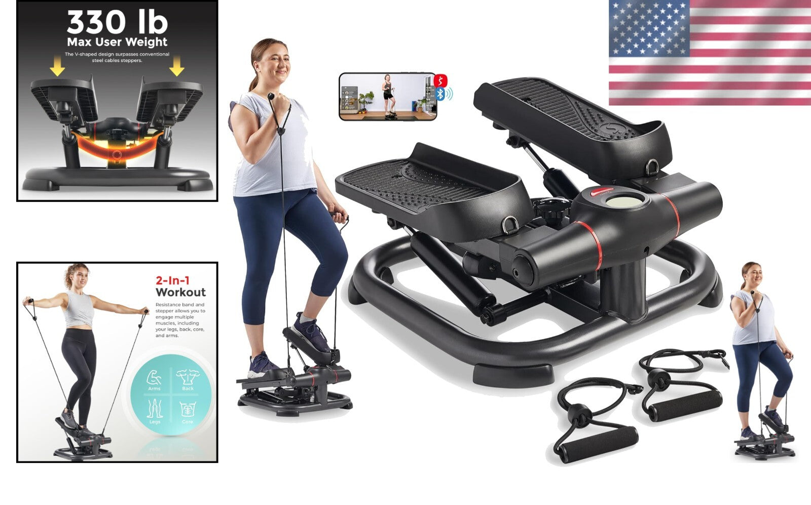 Heavy Duty Low-Impact Stepper with Resistance Bands - Pre-Assembled Convenience