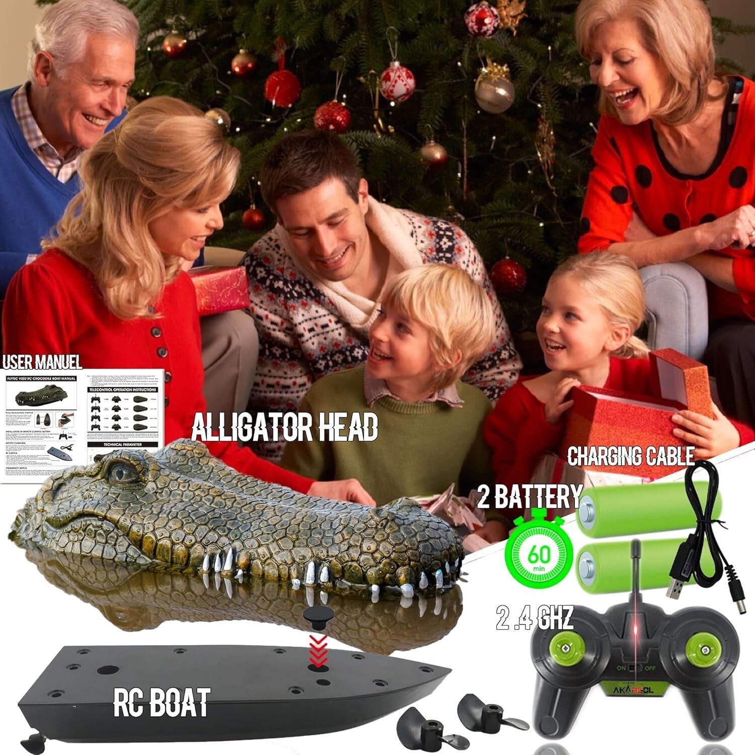 Rechargeable 2.4GHz Remote-Controlled Alligator Head – Ideal Pool Prank