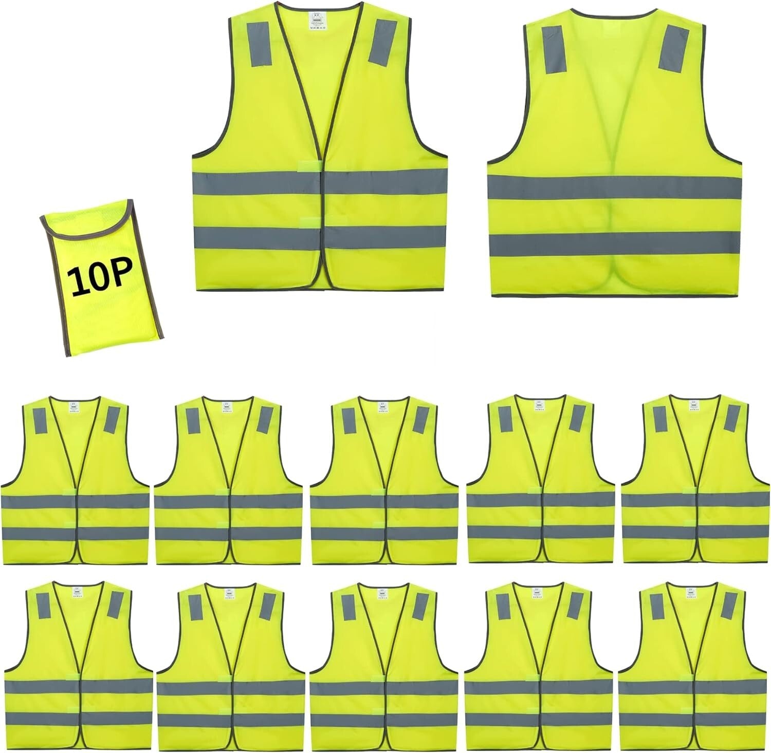 20 Pack Yellow Reflective Safety Vests - ANSI Class 2 High Visibility Gear