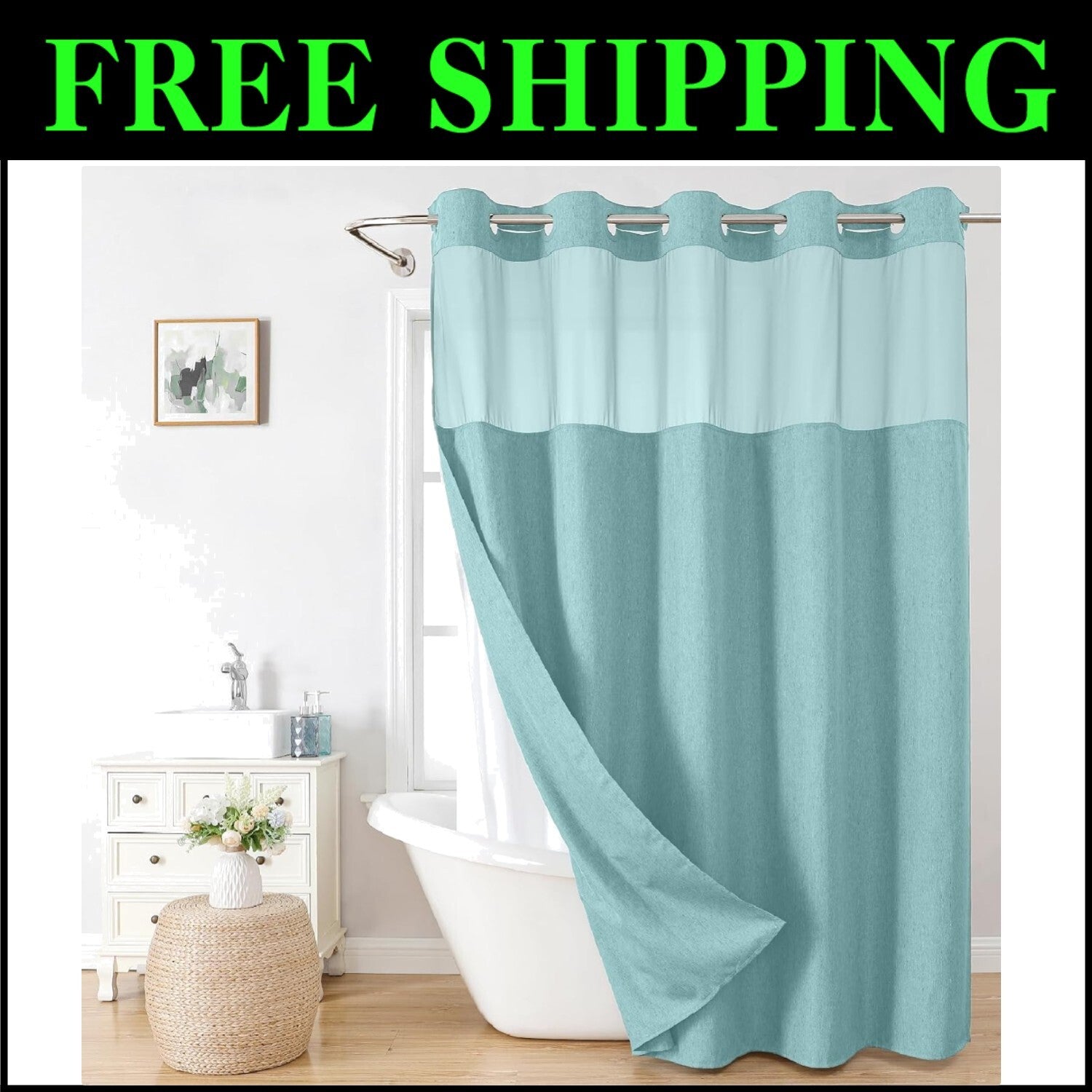 Shop Machine-Washable Linen Style Shower Curtain with Detachable Liner - 71"x86"