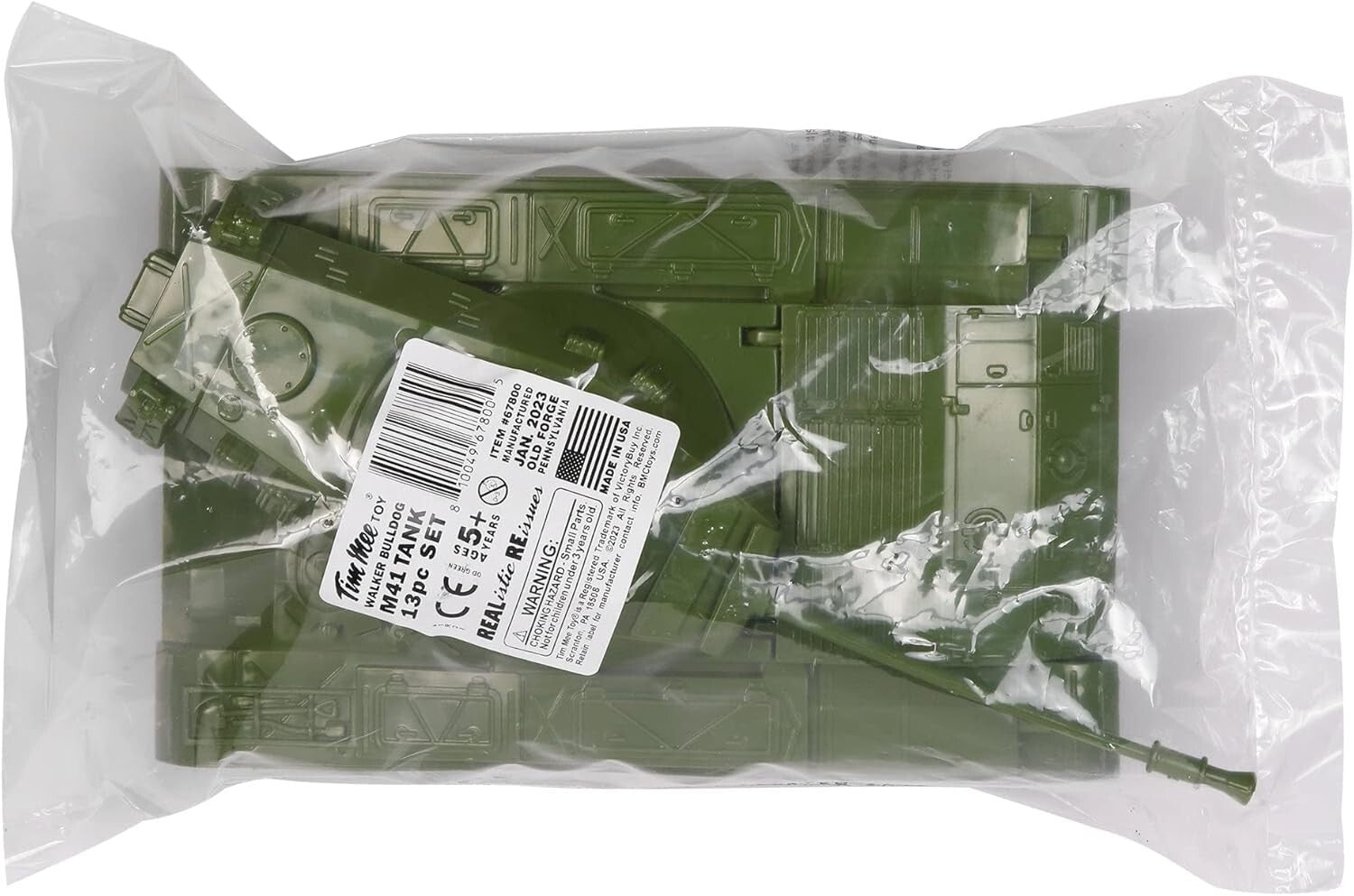 Impressive OD Green Walker Bulldog Tank Playset with 12 Soldiers - 14 inch Size