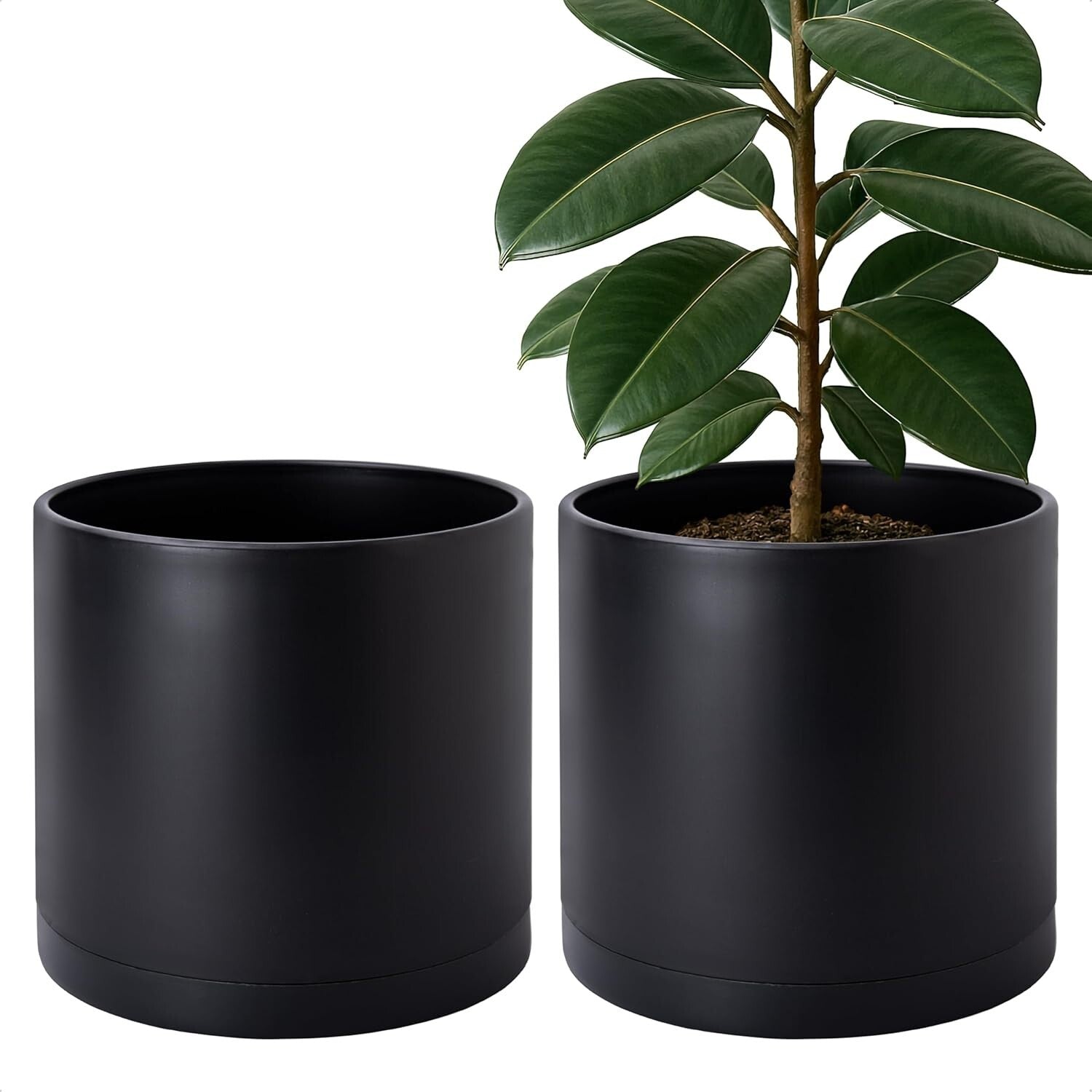 Cylindrical 12-Inch Indoor/Outdoor Planters with Drainage Saucers - Set of 2