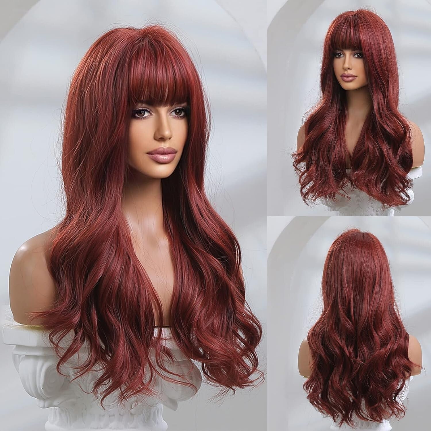 Natural-Looking Dark Red Synthetic Wig - Ideal for Everyday & Events