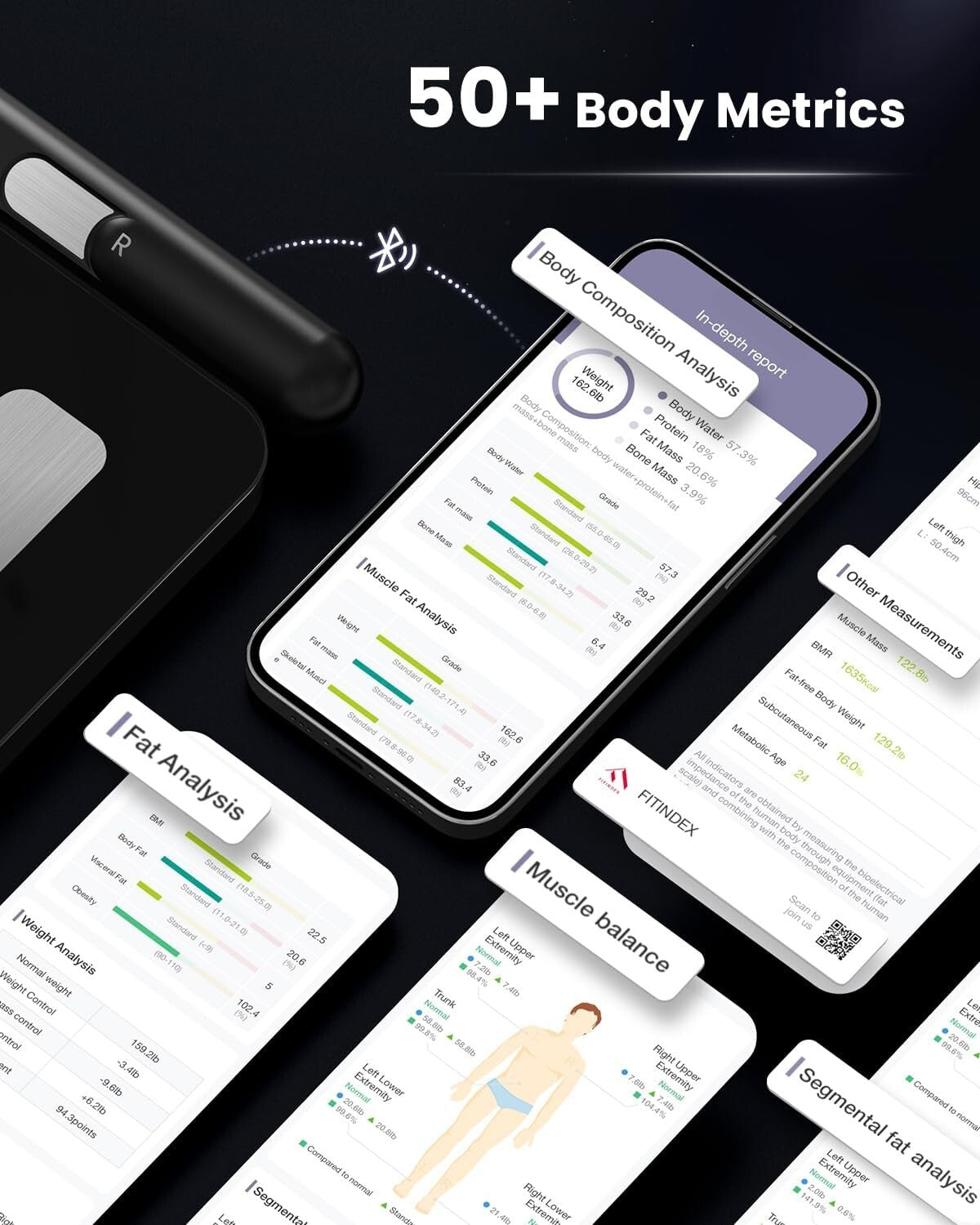 Elegant Black Body Composition Analyzer with LED Display & Bluetooth Integration