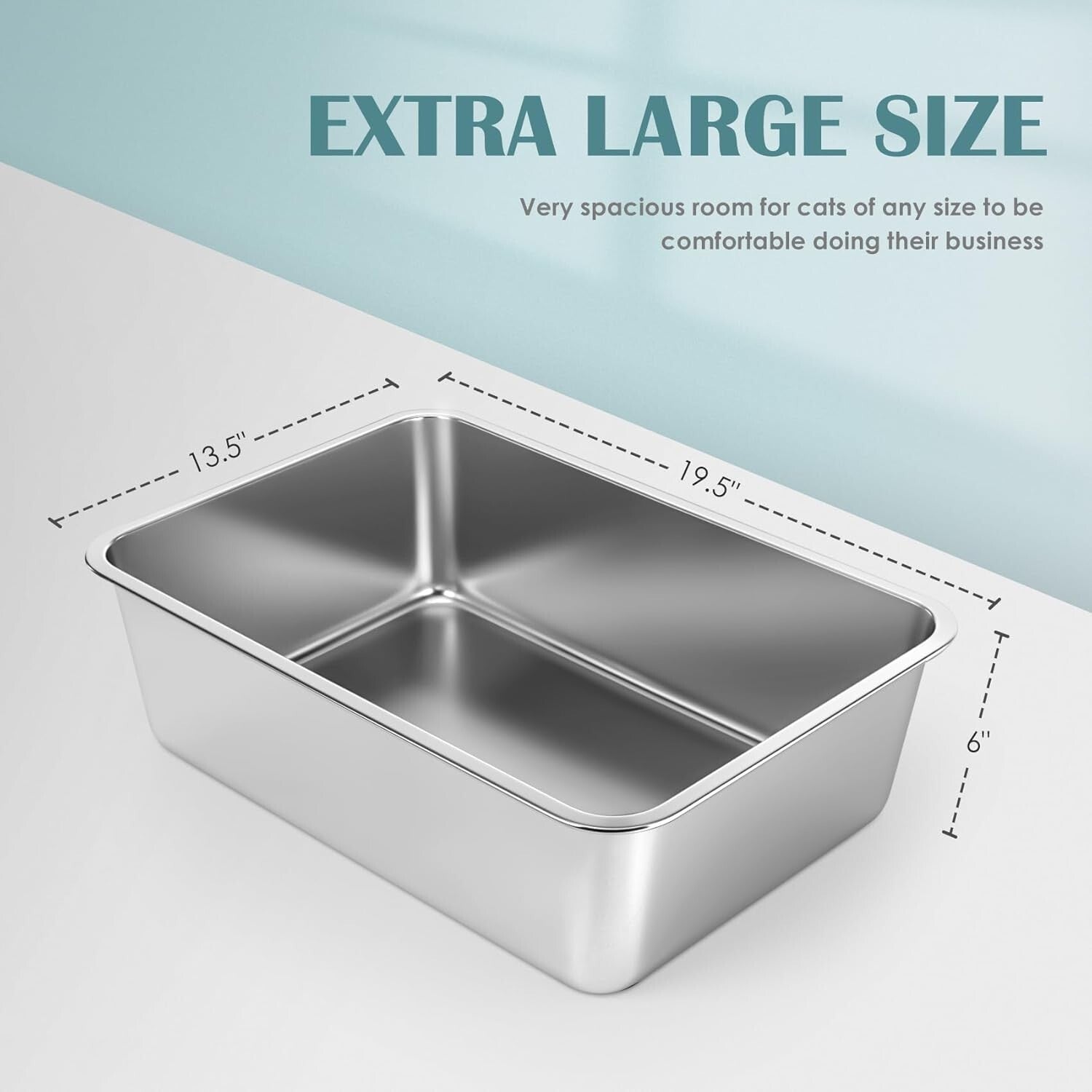 Large Stainless Steel Cat Litter Box: Odor-Free & Non-Stick, 19.5"L x 13.5"W
