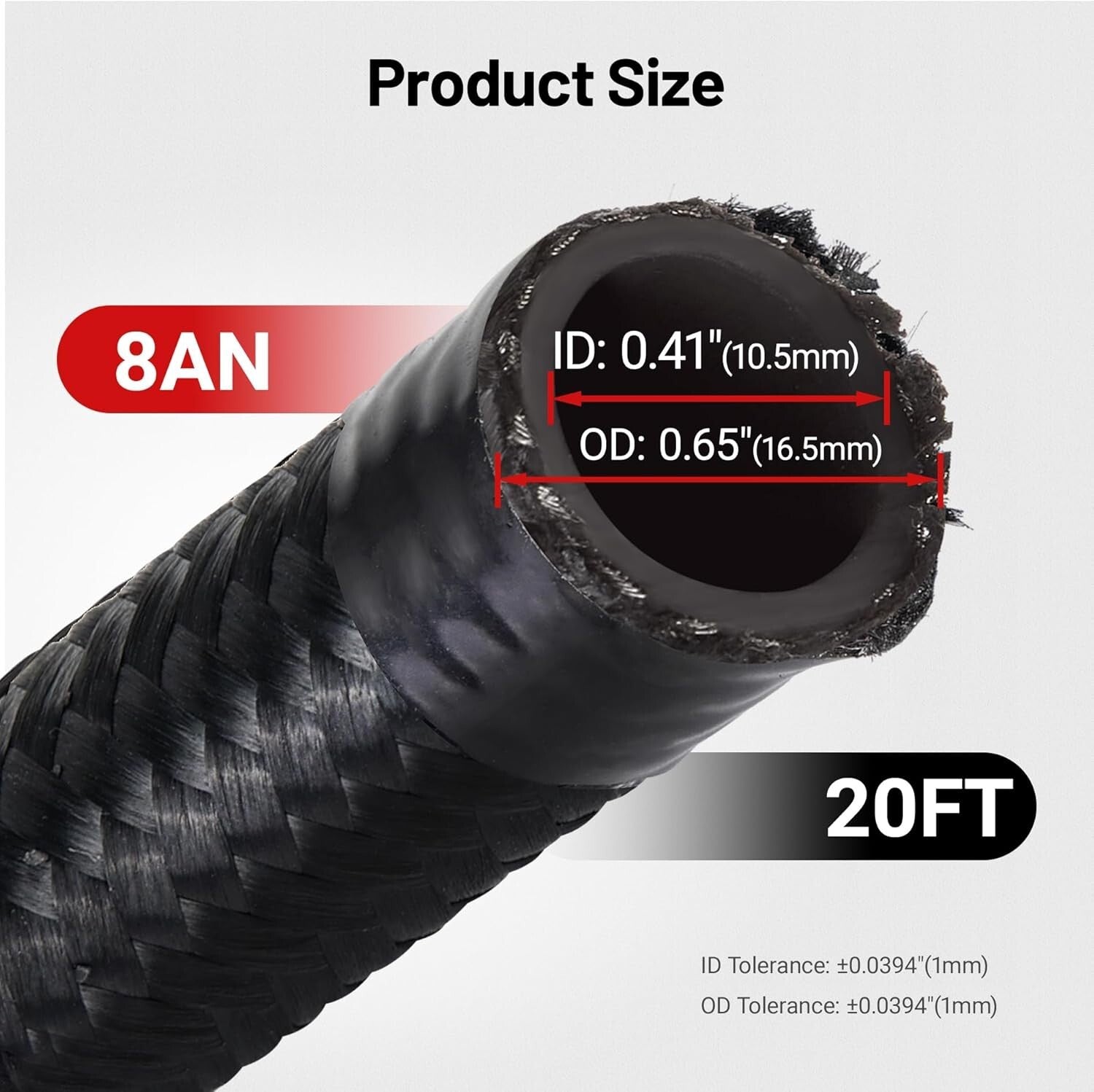 20FT 8AN Nylon Braided Fuel Line - 750psi Pressure, Versatile Applications