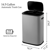 Load image into Gallery viewer, Stylish 14.5 Gallon Touchless Trash Can - Durable Stainless Steel with Sensor