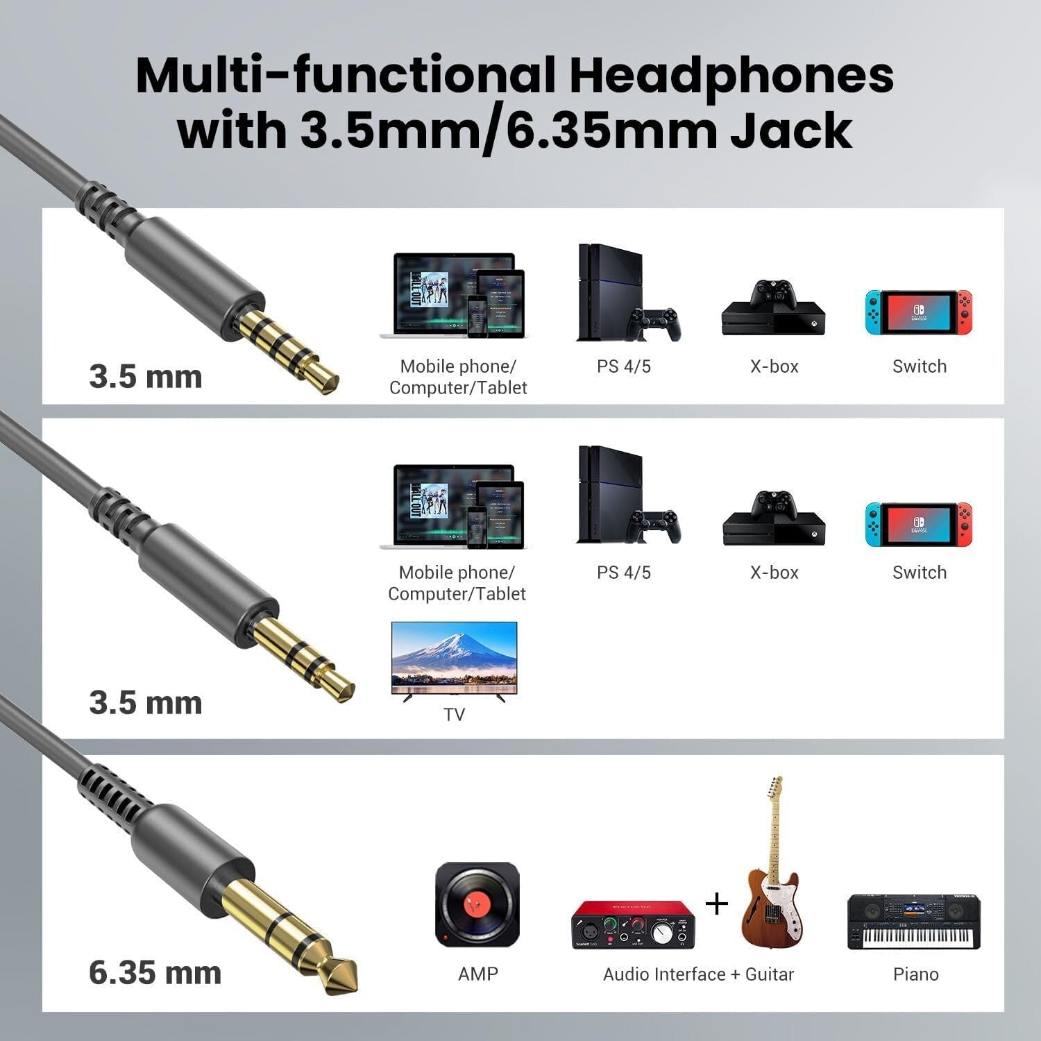 High-Sensitivity Studio Headphones with Adjustable Headband & Carrying Case