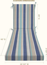 Load image into Gallery viewer, Durable Reversible Chaise Cushion for Outdoor Patios, Stripe Blue &amp; Beige, 70"L
