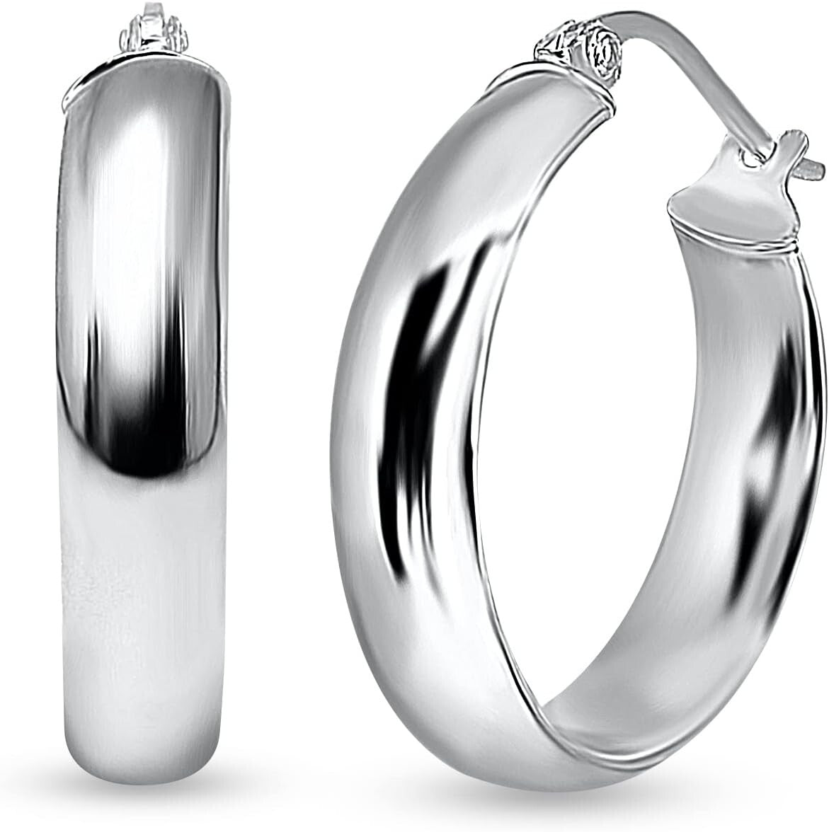 Elegant Sterling Silver Click-Top Hoop Earrings - Half Round Design Available