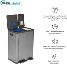 Load image into Gallery viewer, High-Capacity 60L Kitchen Step Trash Can with Dual Compartments &amp; Soft-Close Lid