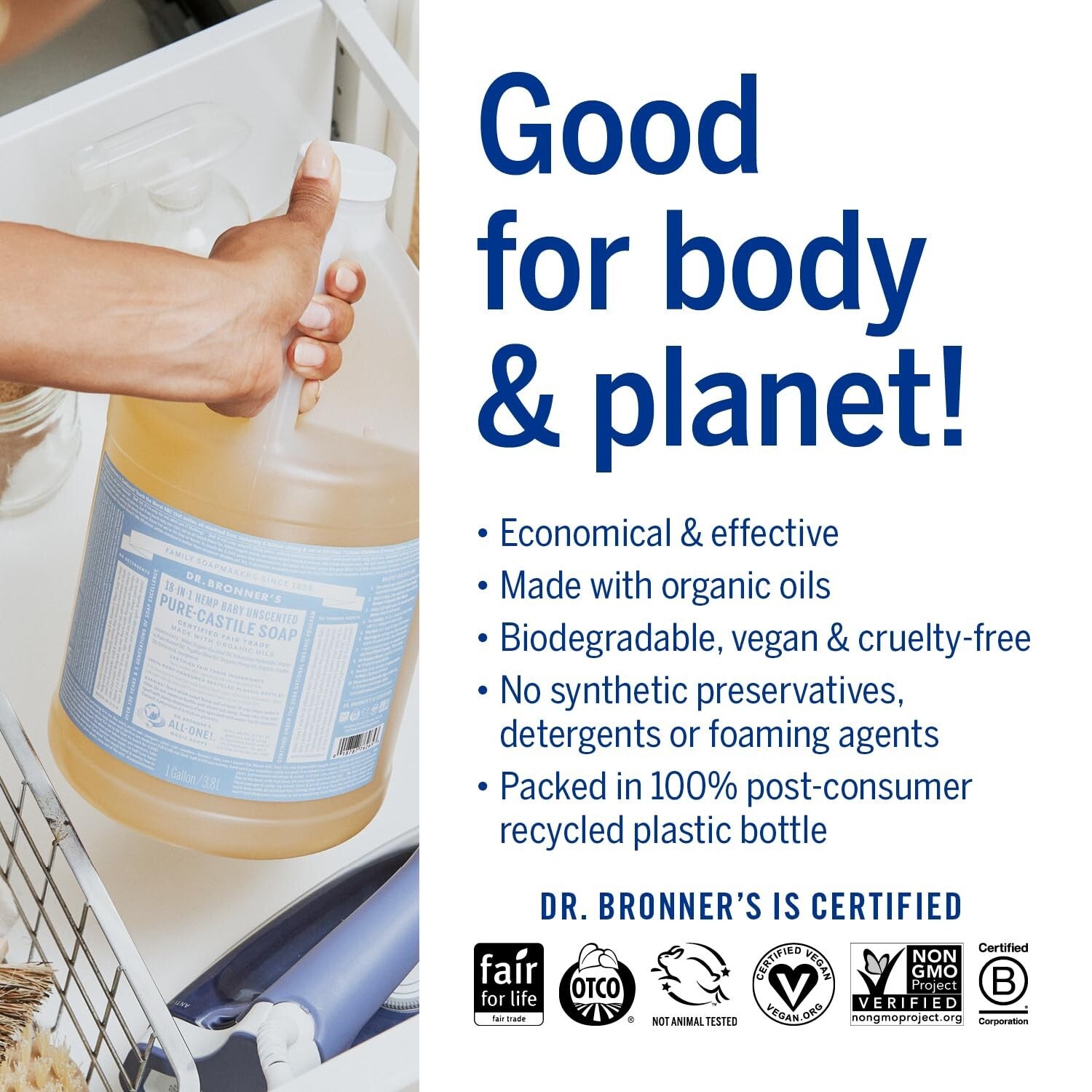 Biodegradable 1 Gallon Vegan Castile Soap - Unscented, Eco-Friendly & Versatile