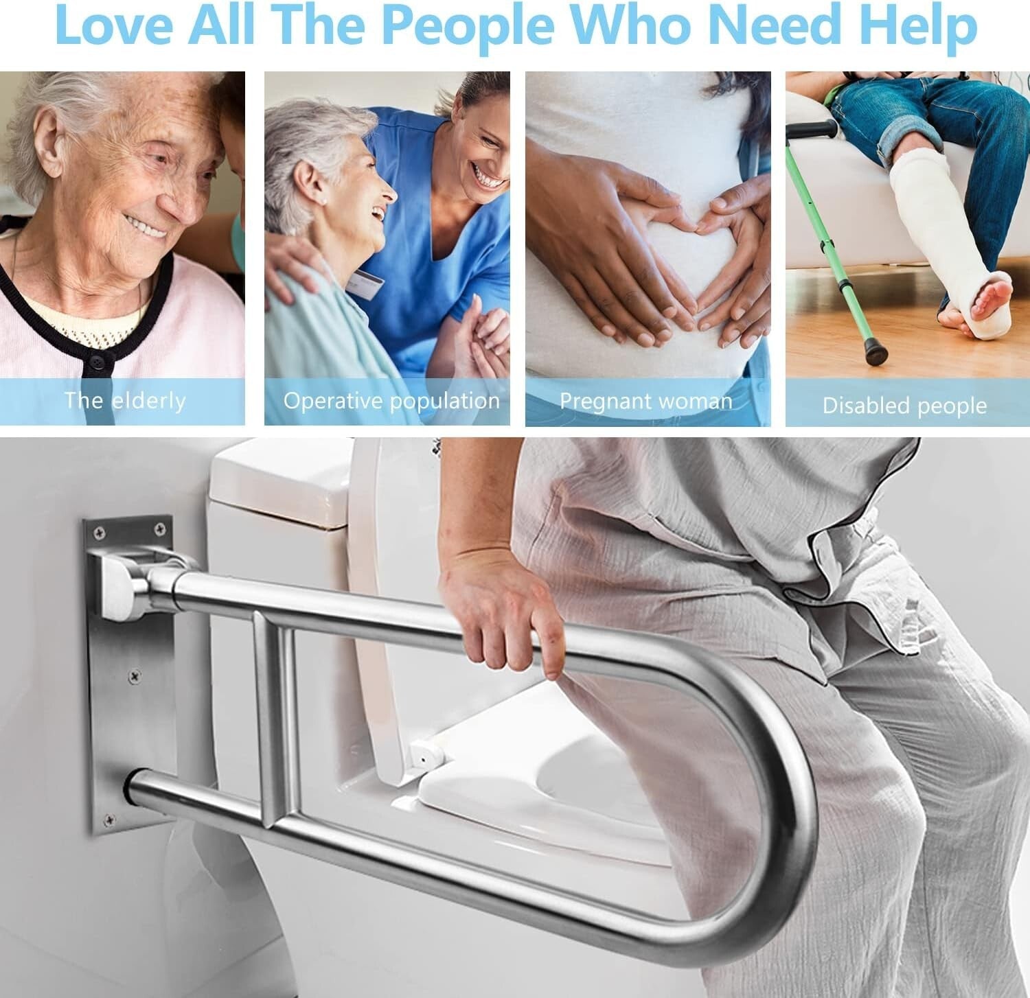 Ergonomic 23.6” Toilet Grab Bar with 300 lbs Capacity - Space-Saving Design