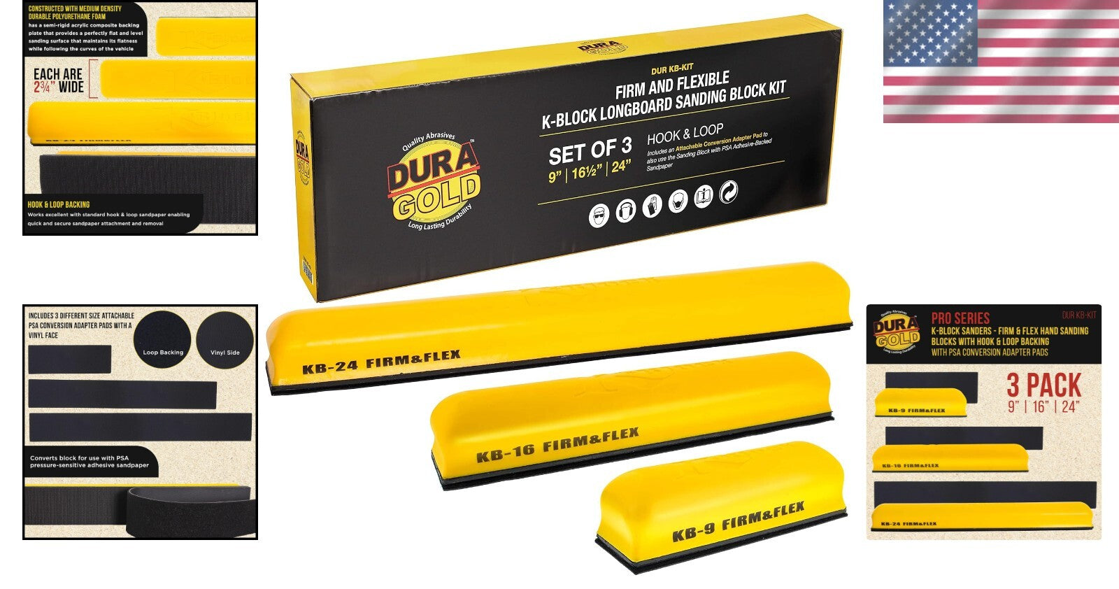 Premium 3-Piece Sanding Block Kit for Auto Body & Woodworking - 9", 16", 24"