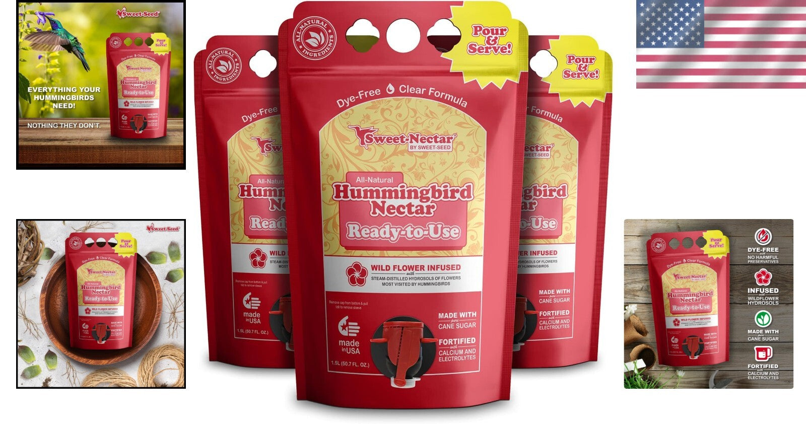 Premium 3-Pack Hummingbird Food - Calcium Infused & Long-Lasting Freshness
