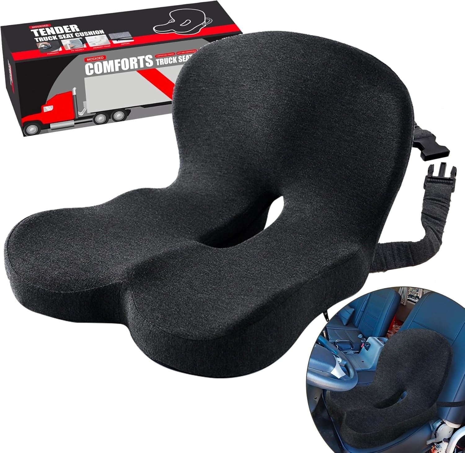 Adjustable Dark Gray Seat Cushion for Truck Drivers – Sciatica Relief & Comfort