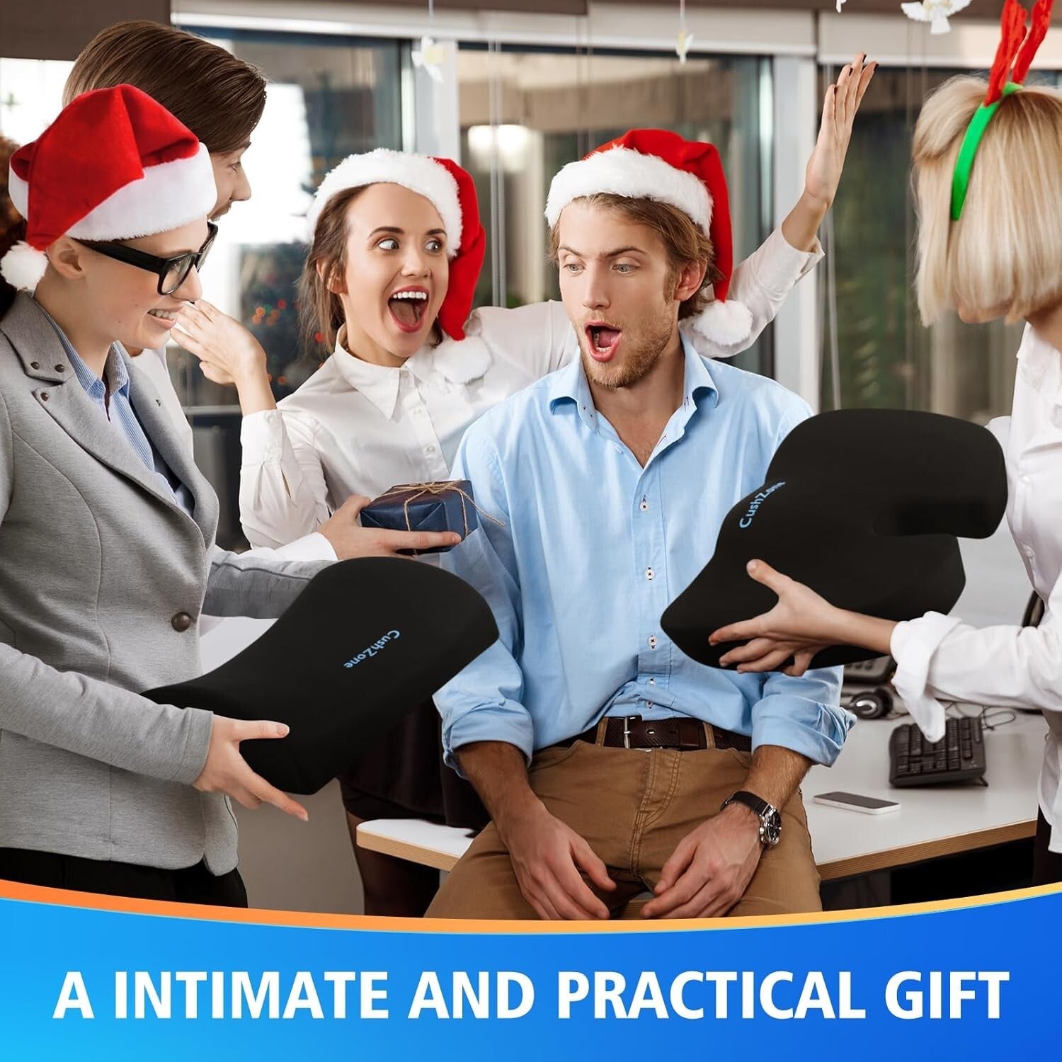 X-Large Memory Foam Seat Cushion & Lumbar Pillow with Adjustable Strap – Black