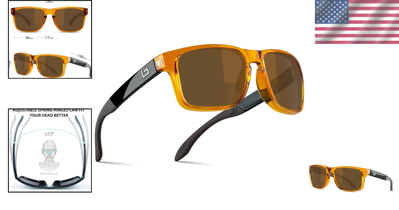 Lightweight B7066 Polarized Sunglasses with Comfort Spring Hinges - Italian Made