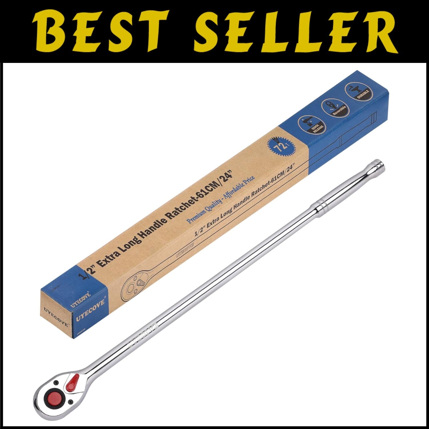 Ergonomic 1/2-Inch Drive Socket Wrench - Quick-Release 72-Tooth Cr-Mo Head