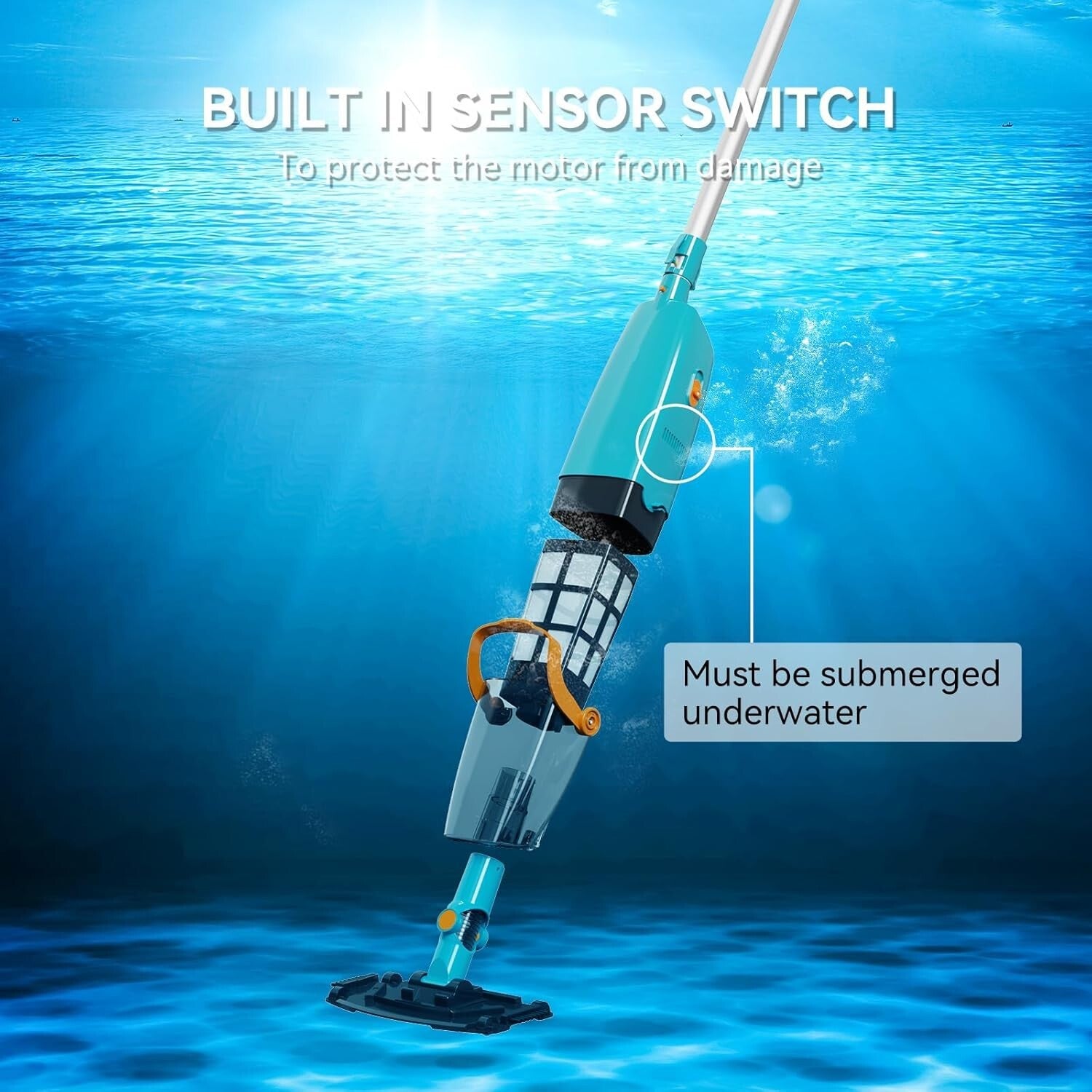 Cordless Handheld Pool Vacuum with Telescopic Pole - 60 Mins Runtime, Lake Blue