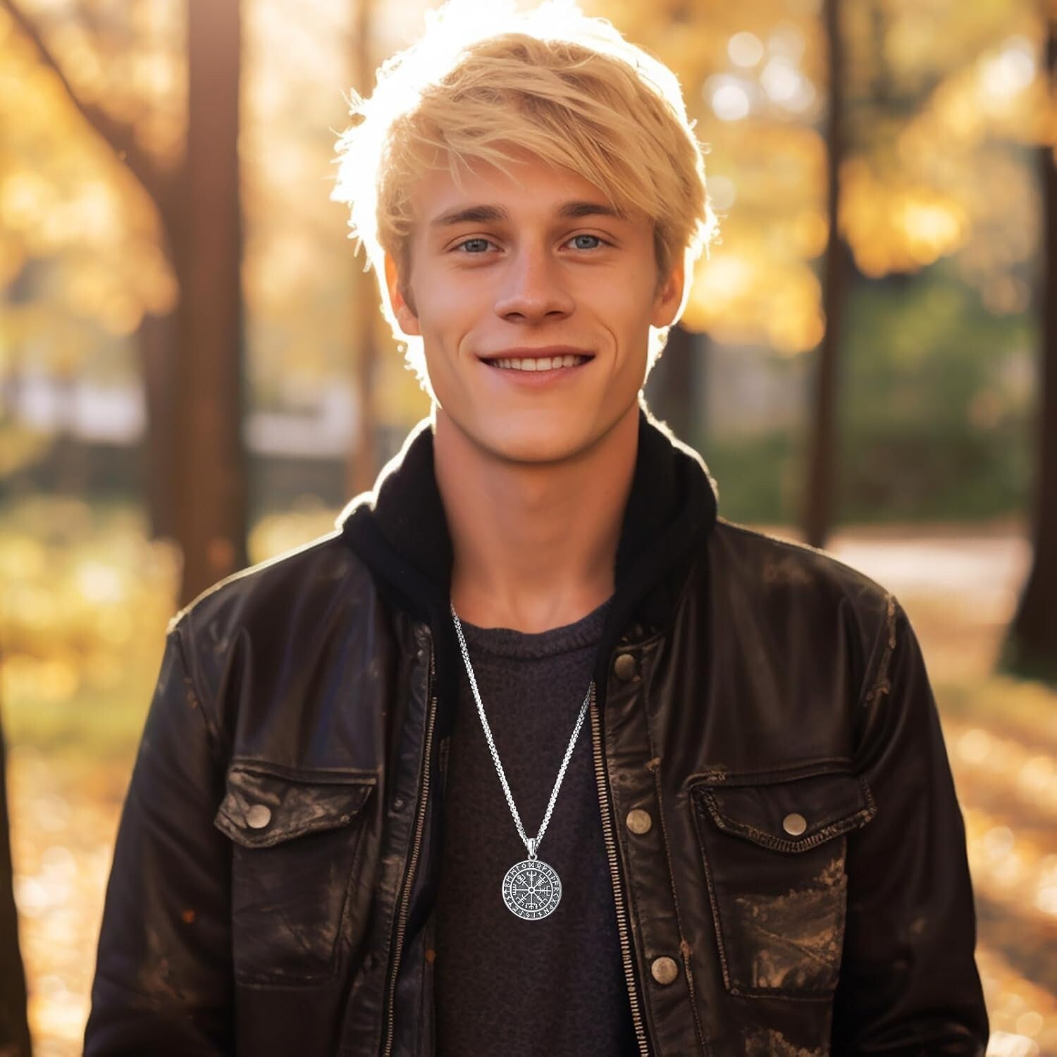 Vegvisir Viking Compass Amulet Necklace in Sterling Silver - Nordic Gift for All