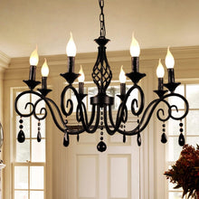 Load image into Gallery viewer, Stunning 8-Light Vintage Chandelier - Adjustable Dimming, Black &amp; Crystal Finish
