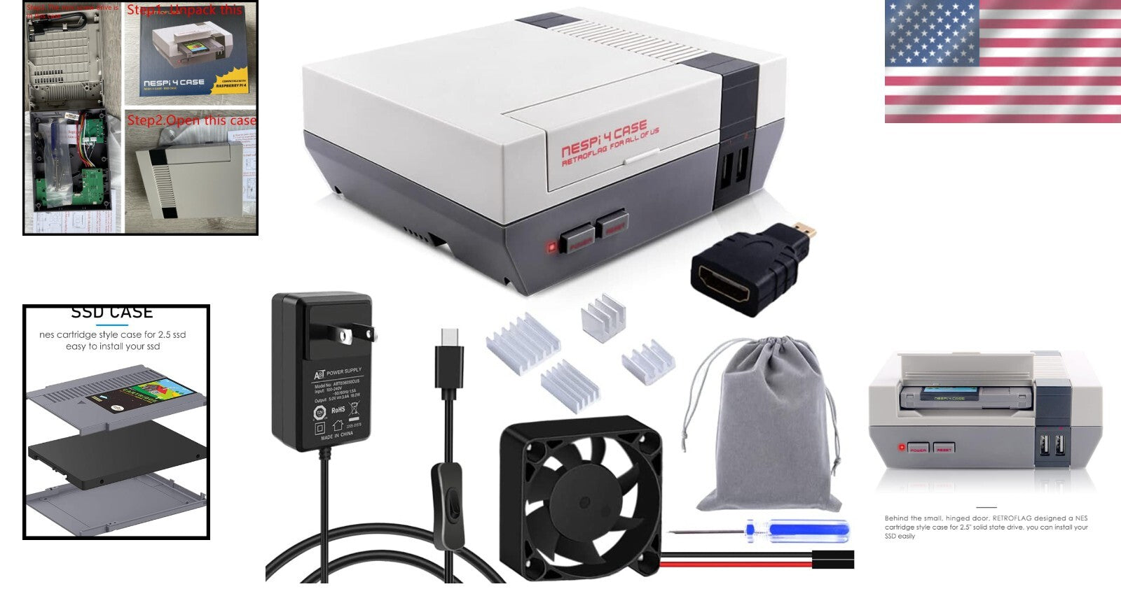 All-in-One NES Design Raspberry Pi 4 Case with Cooling, SSD, and Power Supply