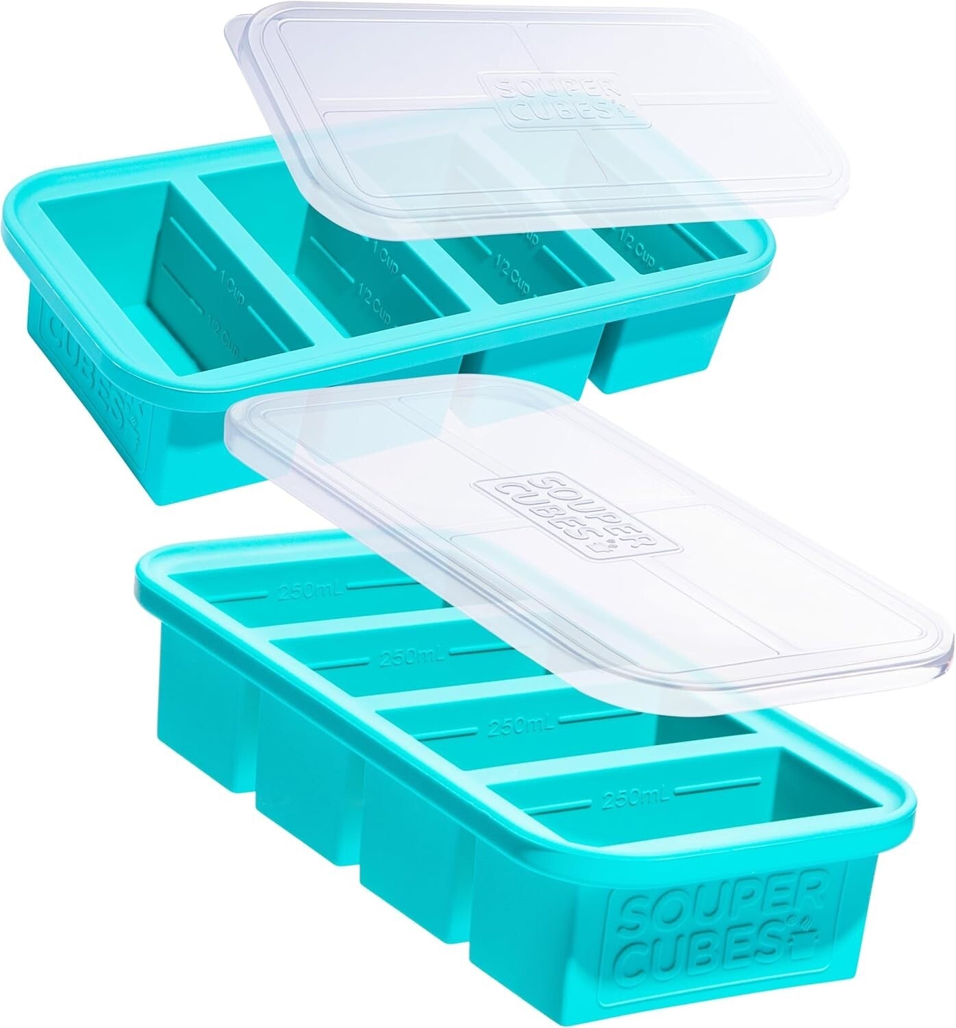 2-Pack Aqua Silicone Freezer Molds With Lids - Perfect for Soup & Leftovers