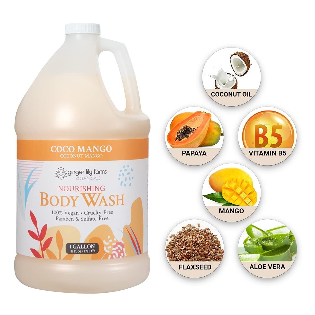 Cruelty-Free Nourishing Body Wash with Tropical Coconut Mango - Gallon Refill